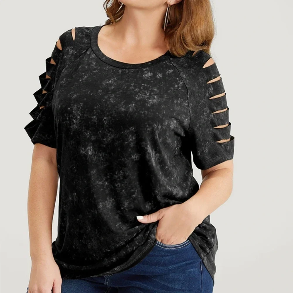 NWT!Black solid cut out raglan sleeve top size 26 or 4X